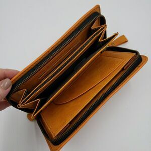 Leather Chic Zip Around Continental Wallet Long Geometric Orange Preppy Designer